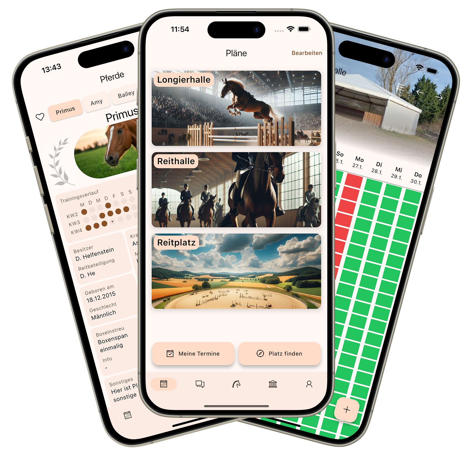 Stallfreunde App auf drei Smartphones